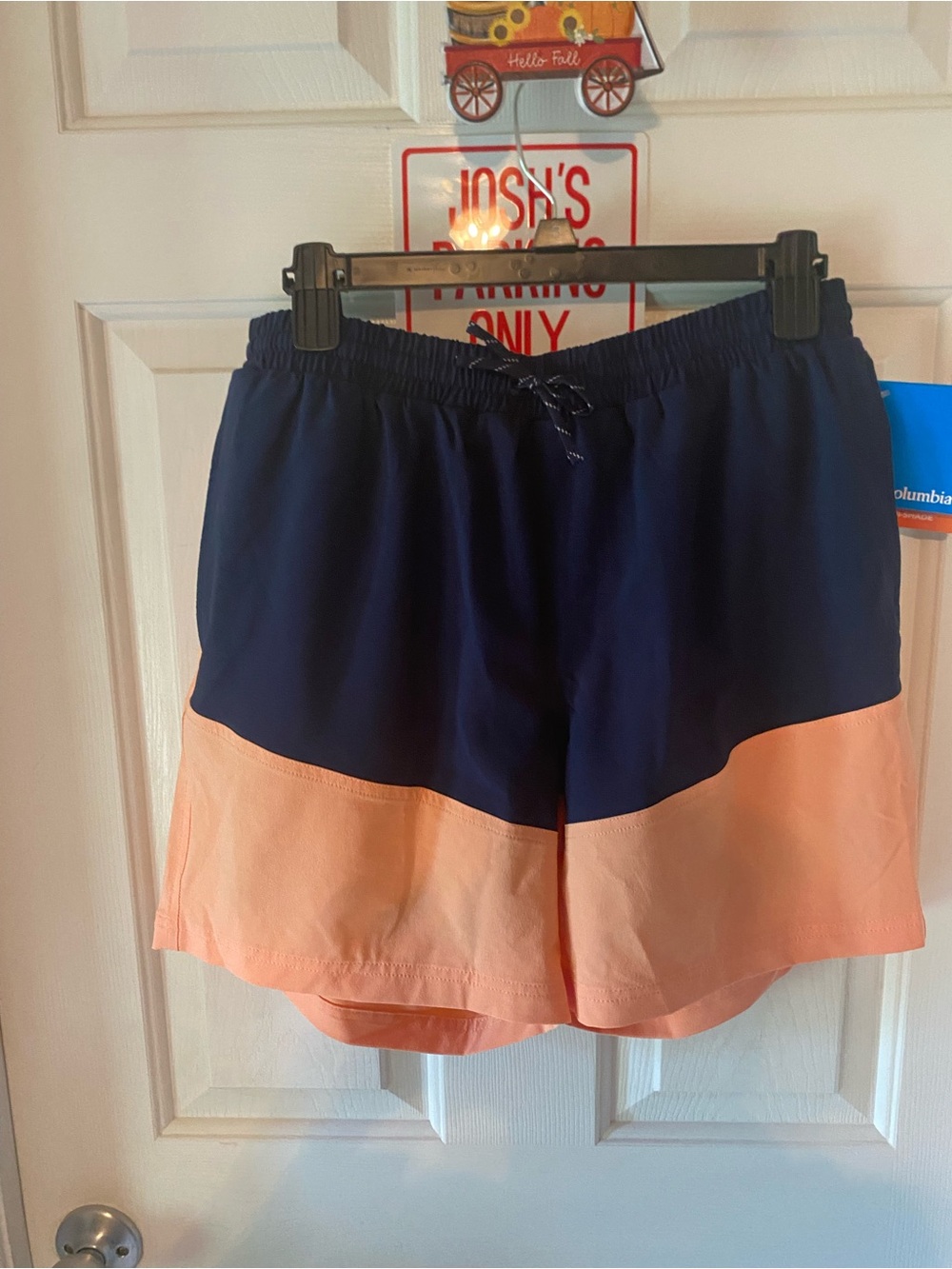 Columbia Navy and Peach Colorblock Athletic Shorts
